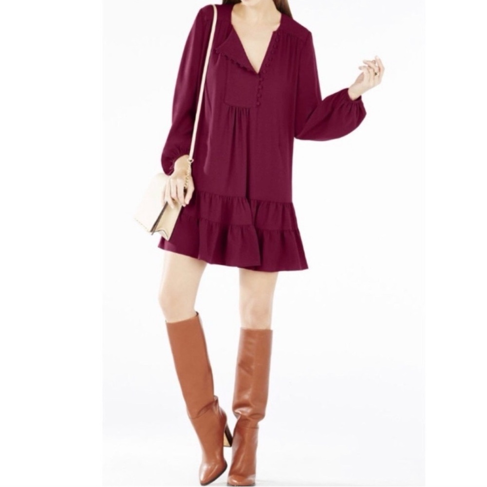 BCBGMaxAzria Deep Red Long Sleeve Dress